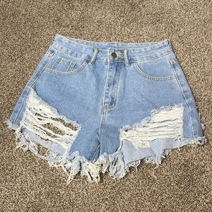 High Waist Ripped Raw Hem Denim Shorts